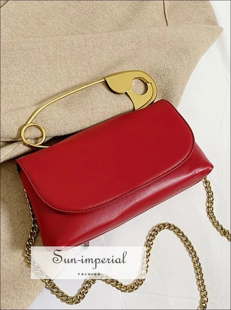 Elegant Pu Leather Gold Pin Women Clutch Handbag