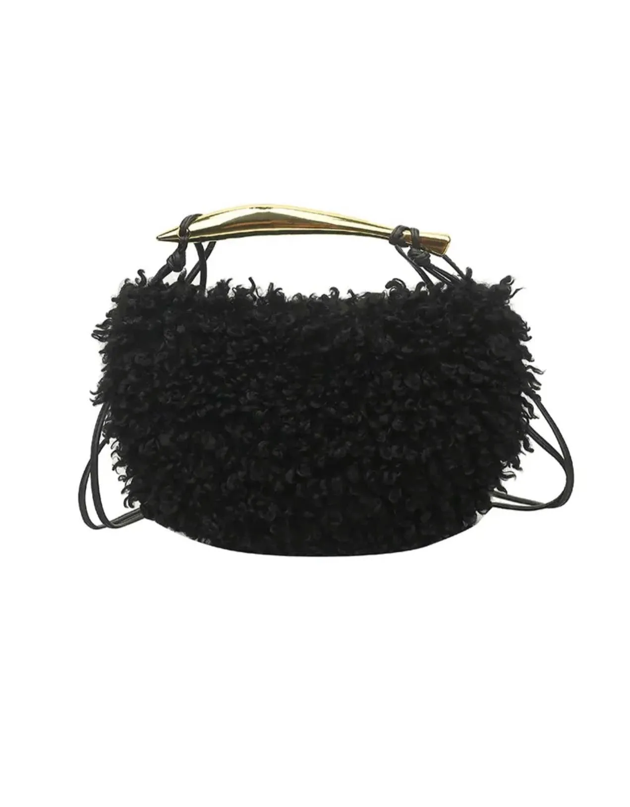 Faux Fur Metal Handle Handbag