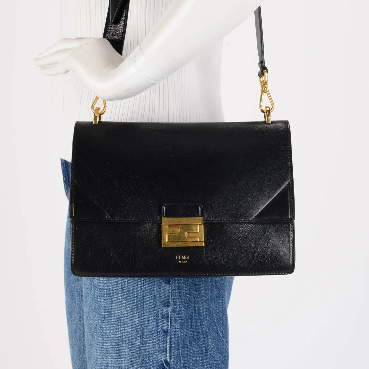 Fendi Black Glossy Lambskin Kan U Shoulder Bag