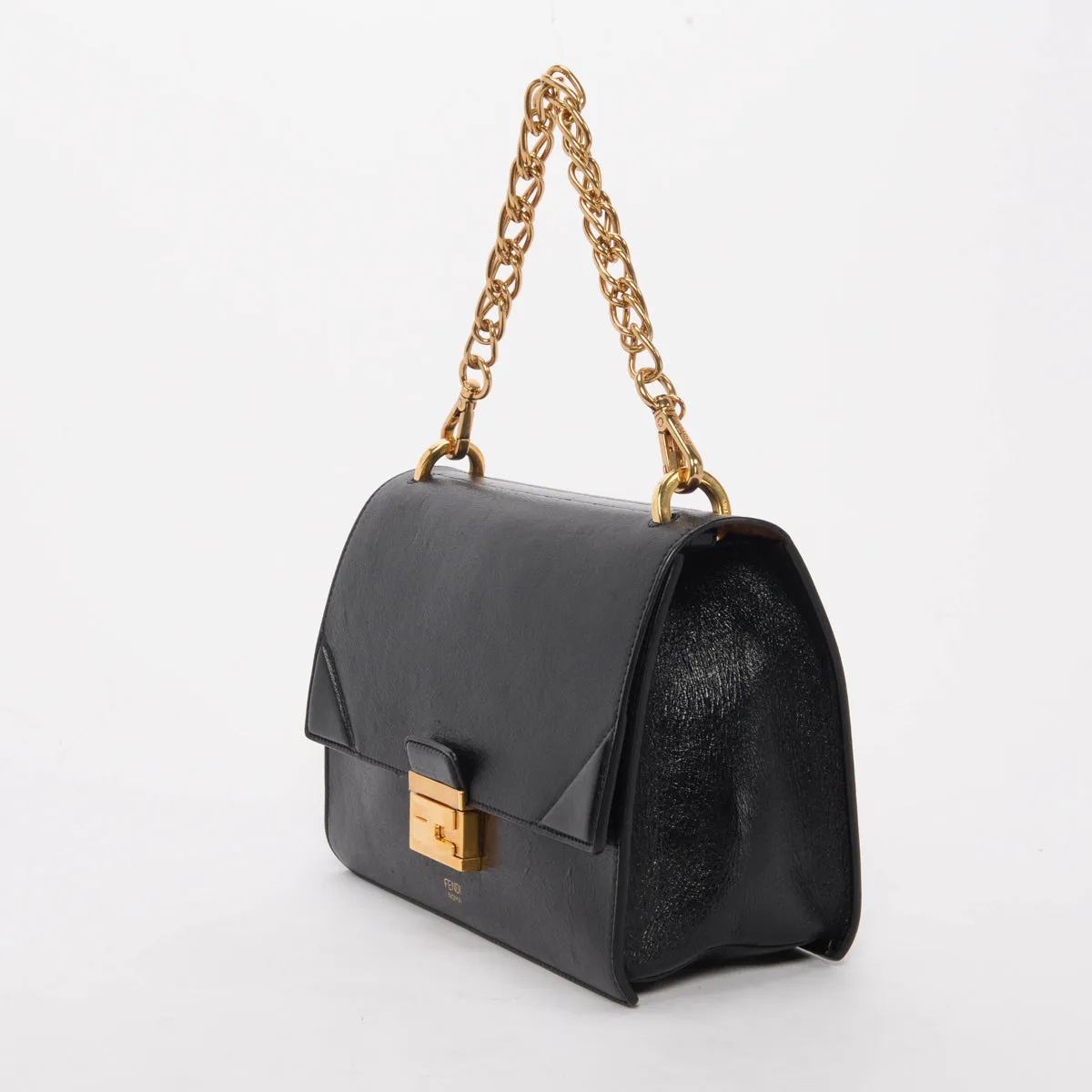 Fendi Black Glossy Lambskin Kan U Shoulder Bag