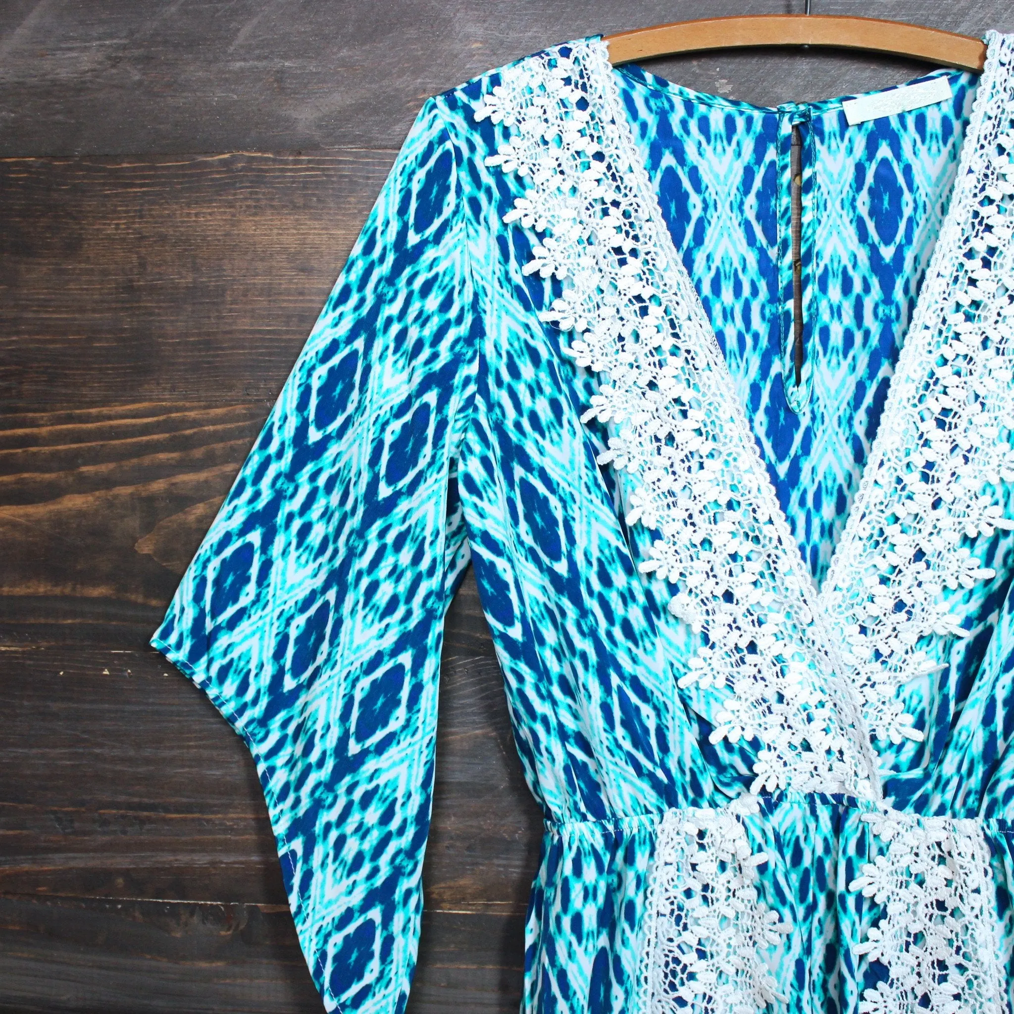 FINAL SALE - Blue Diamond Crochet Lace Romper