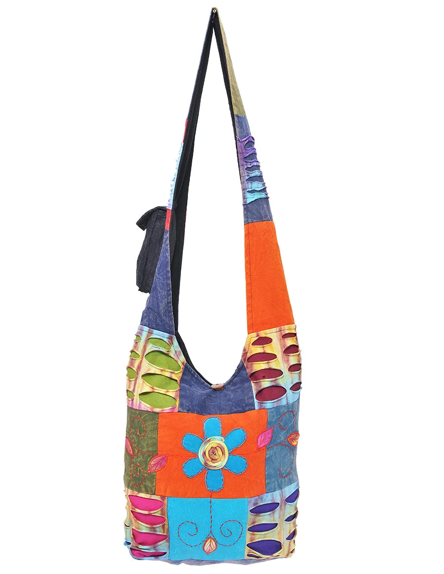 Flora and Fauna Patched Cotton Hobo Bag