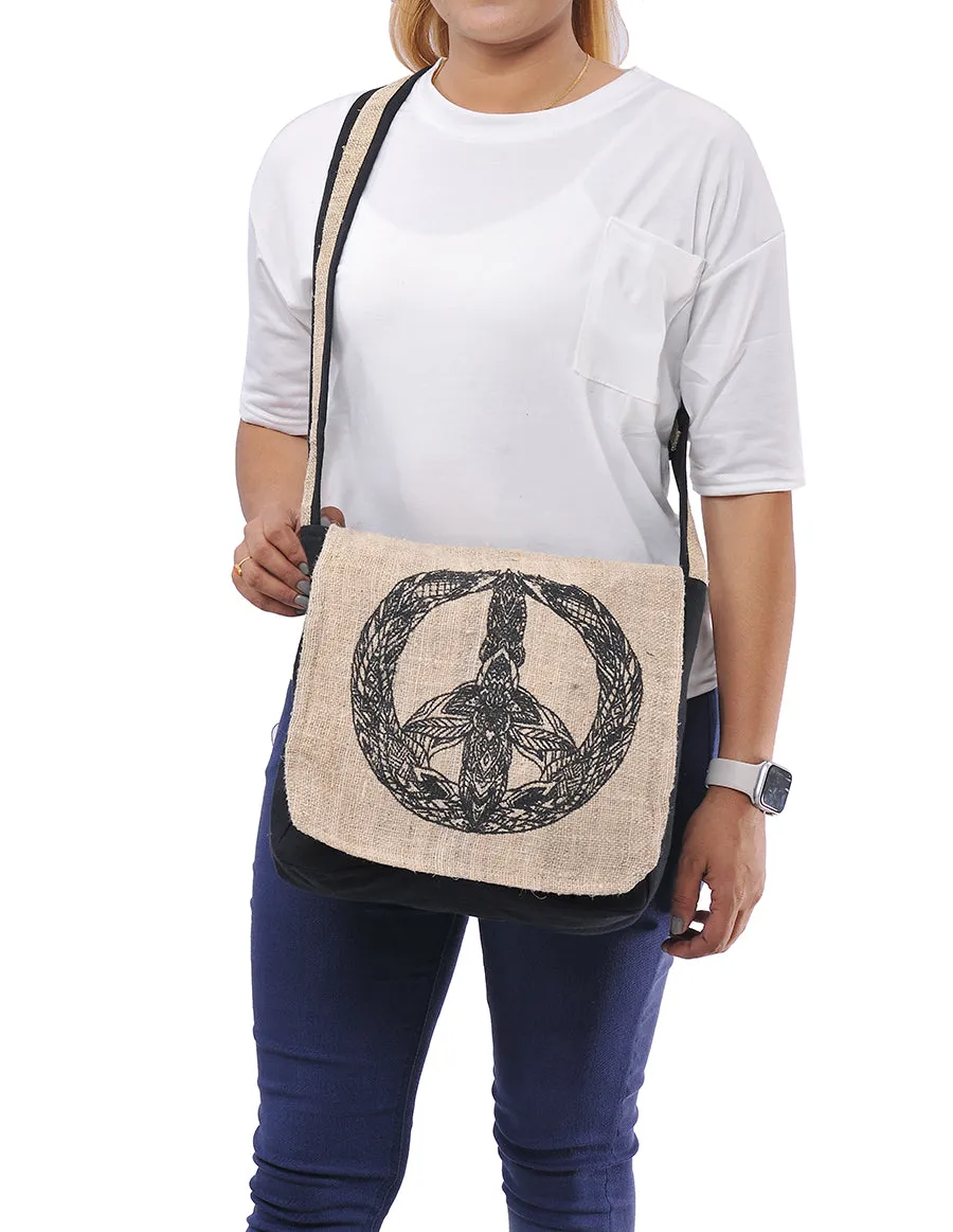 Graphic Hemp Cotton Messenger Bag Tribal Peace