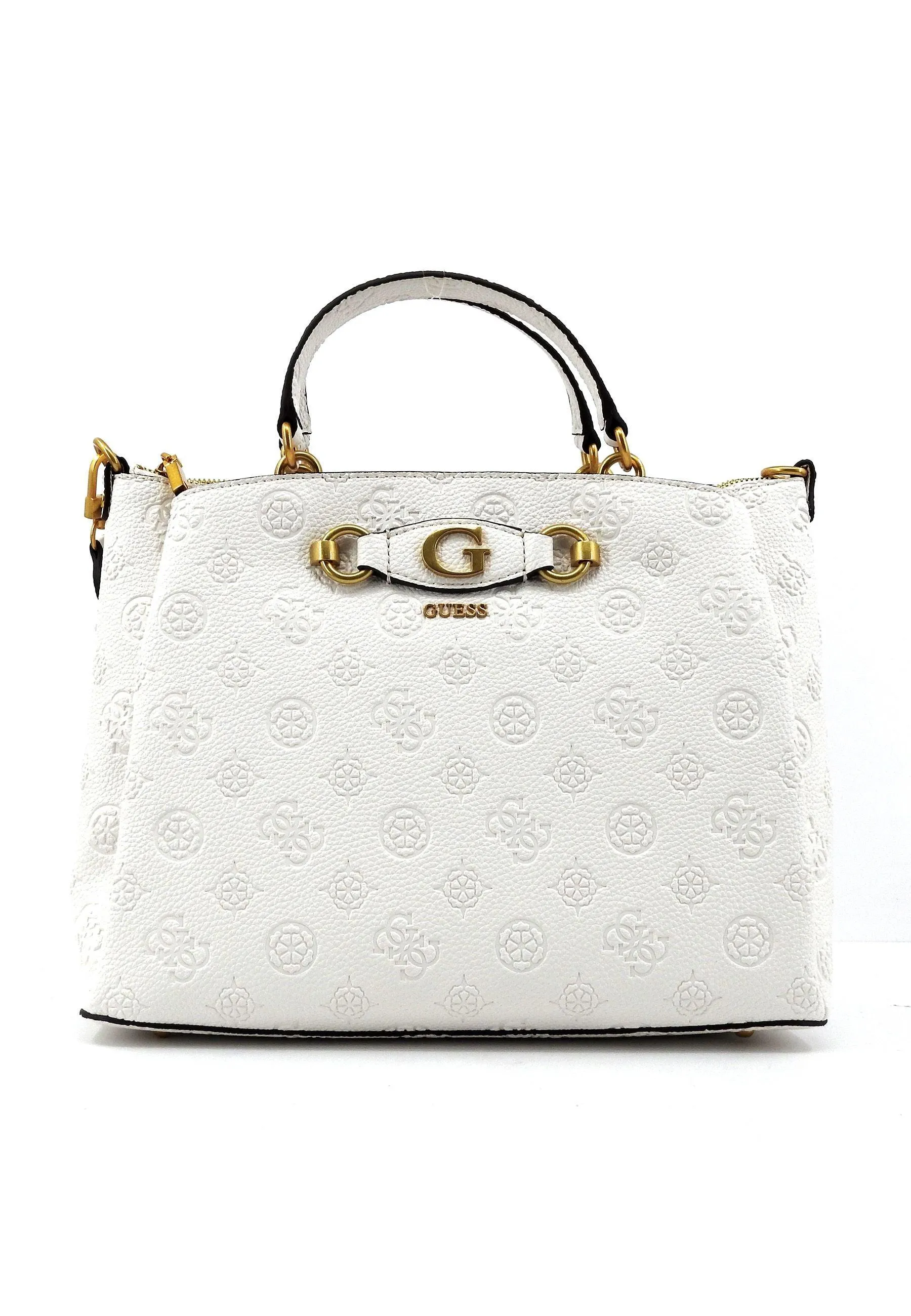 GUESS Izzy Peony Borsa Girlfriend Satchel Donna Stone Logo Bianco PD920906