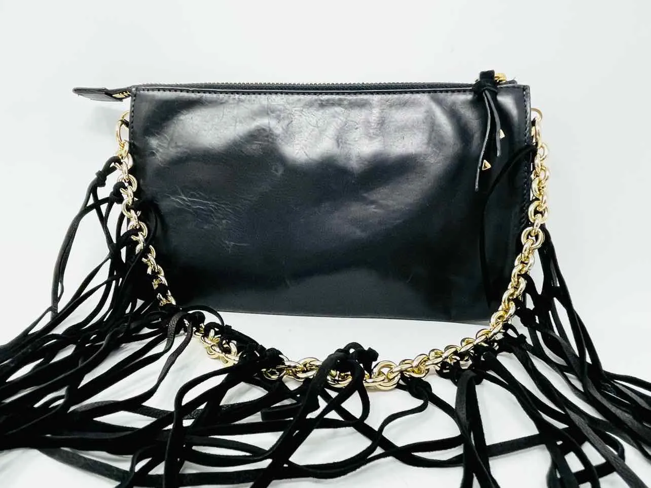 Henri Bendel Black/Gold Shoulder Bag Chain Leather Designer Purse