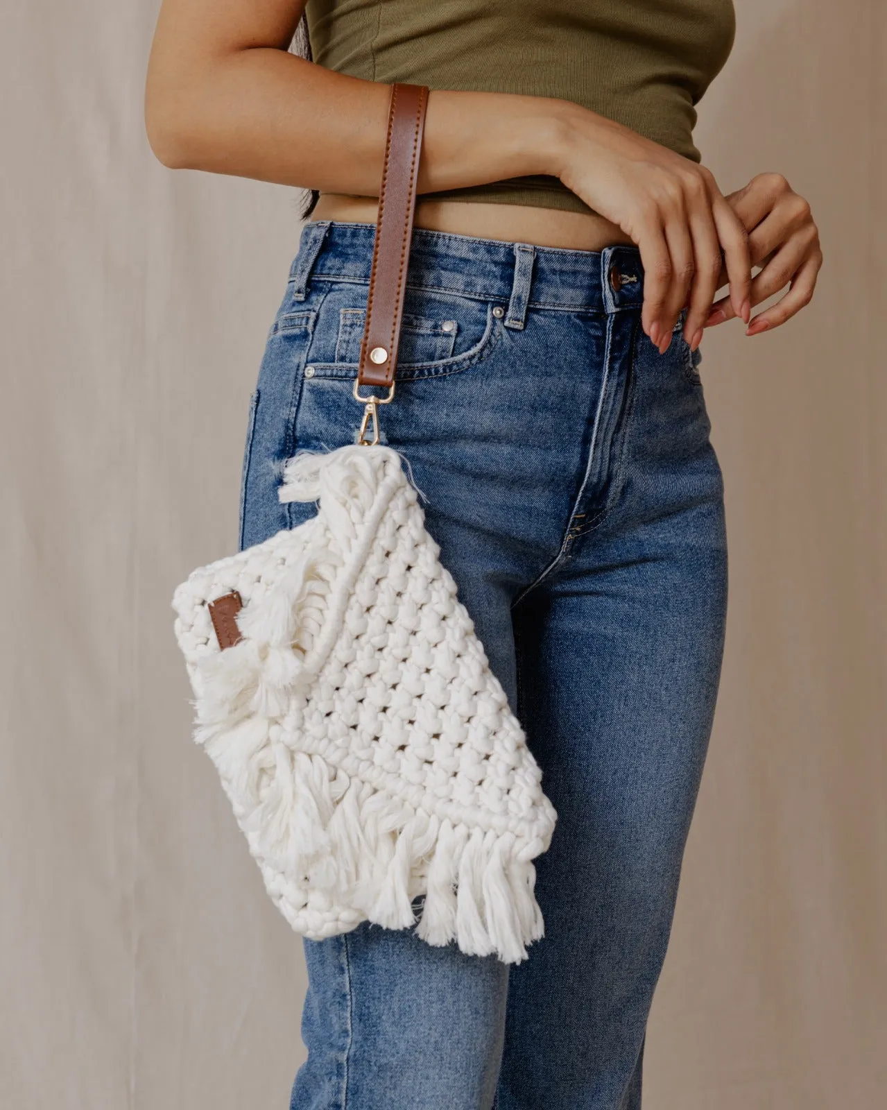 Jade Macrame Clutch Off-White