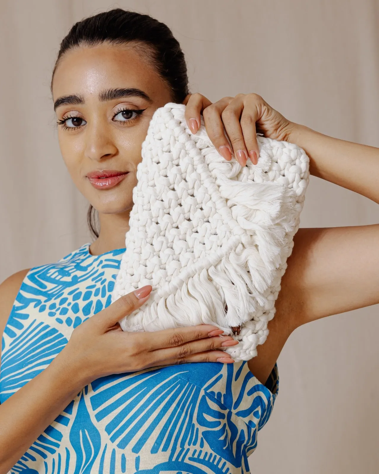 Jade Macrame Clutch Off-White