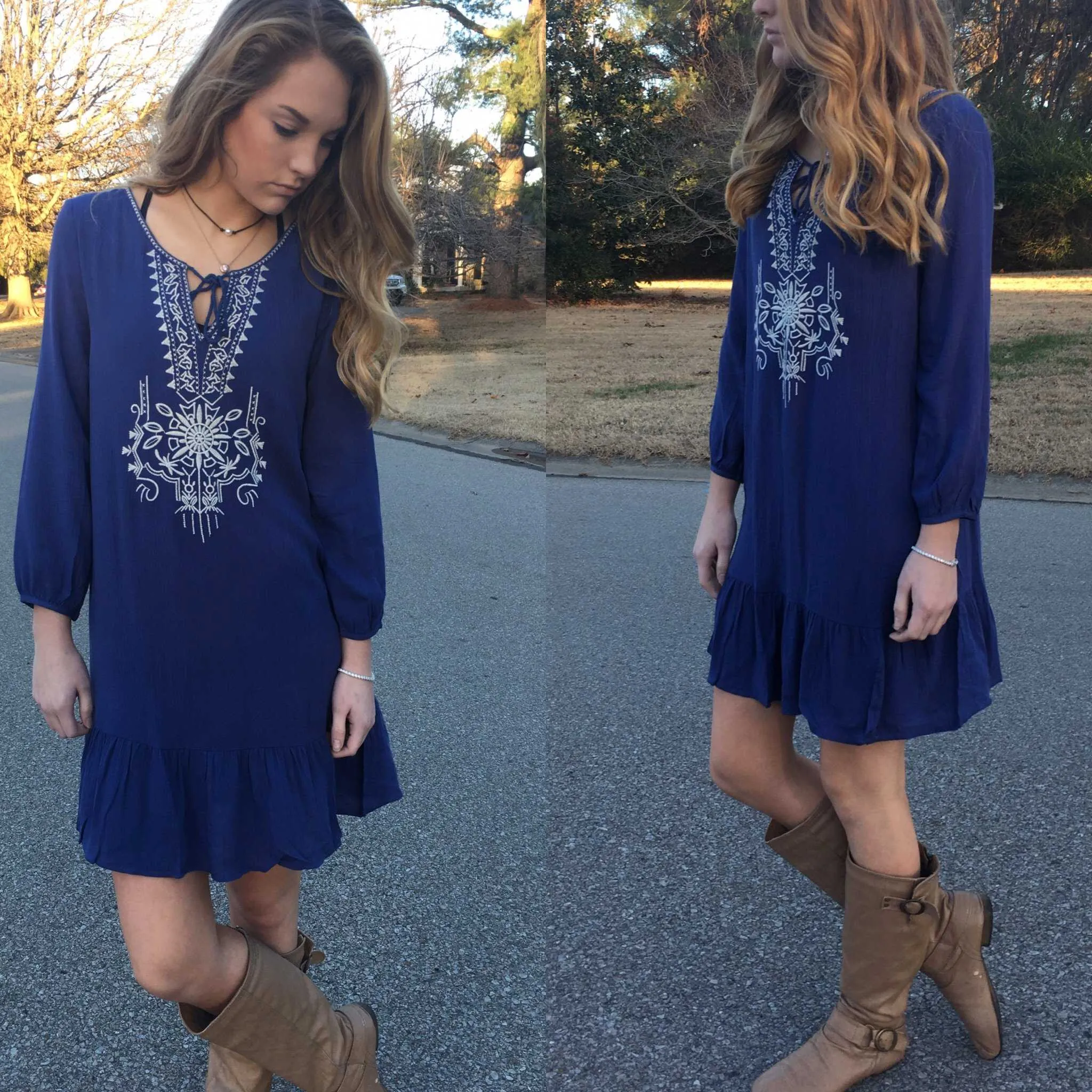 Katie Blue Embroidered Dress