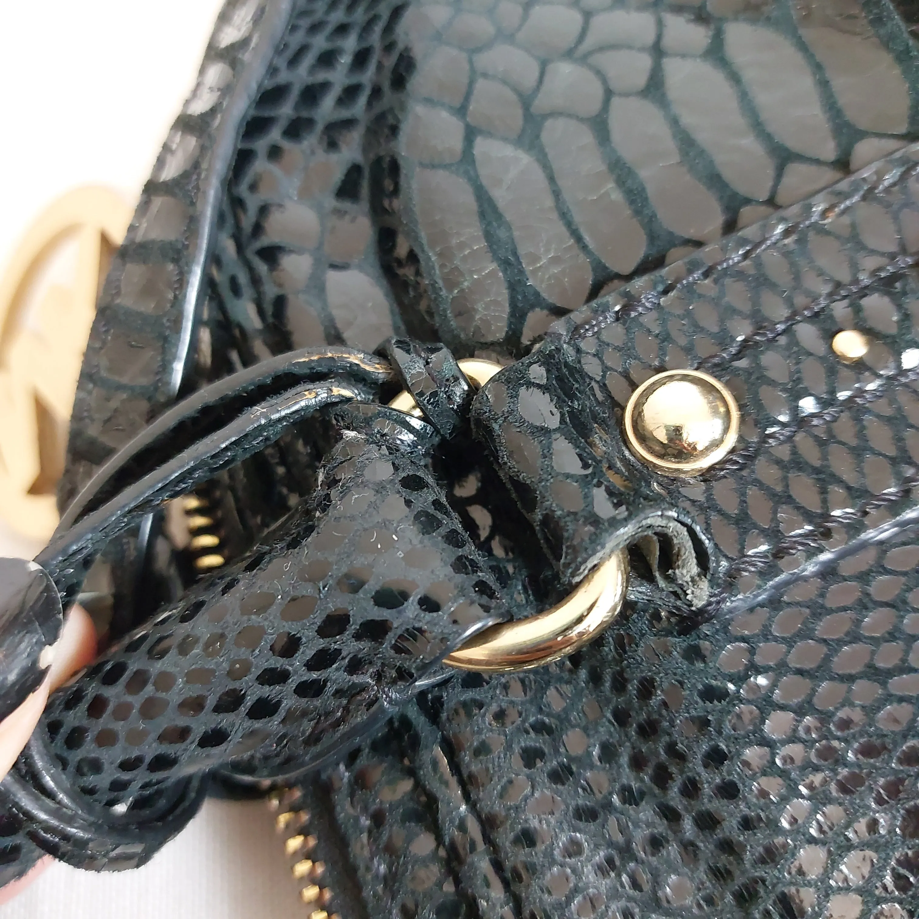 Michael Kors Black Leather Snake Textured Satchel | Pre Loved |