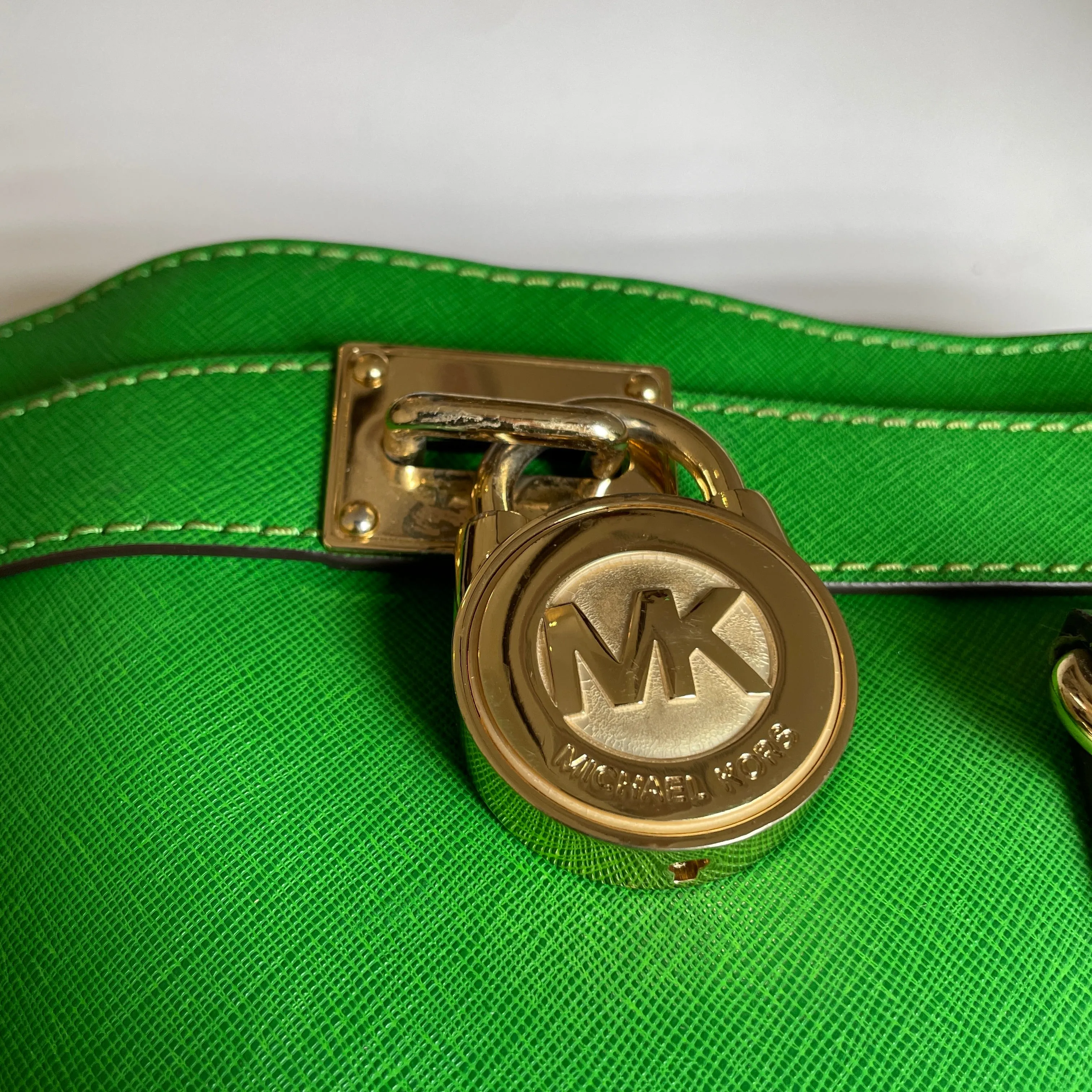 Michael Kors Green Leather Hamilton Lock Satchel | Pre Loved |