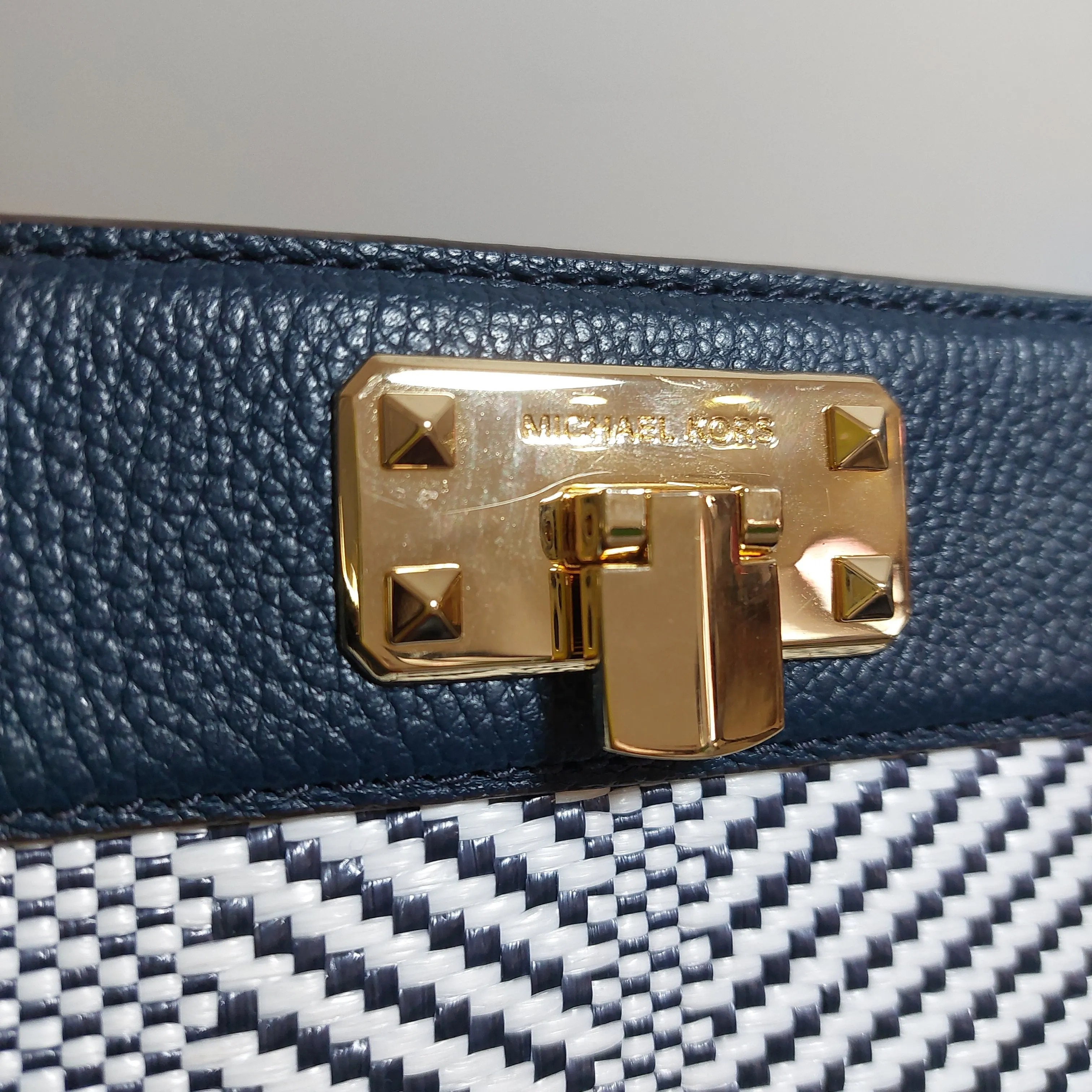 Michael Kors Navy And White Leather Satchel | Gently Used |