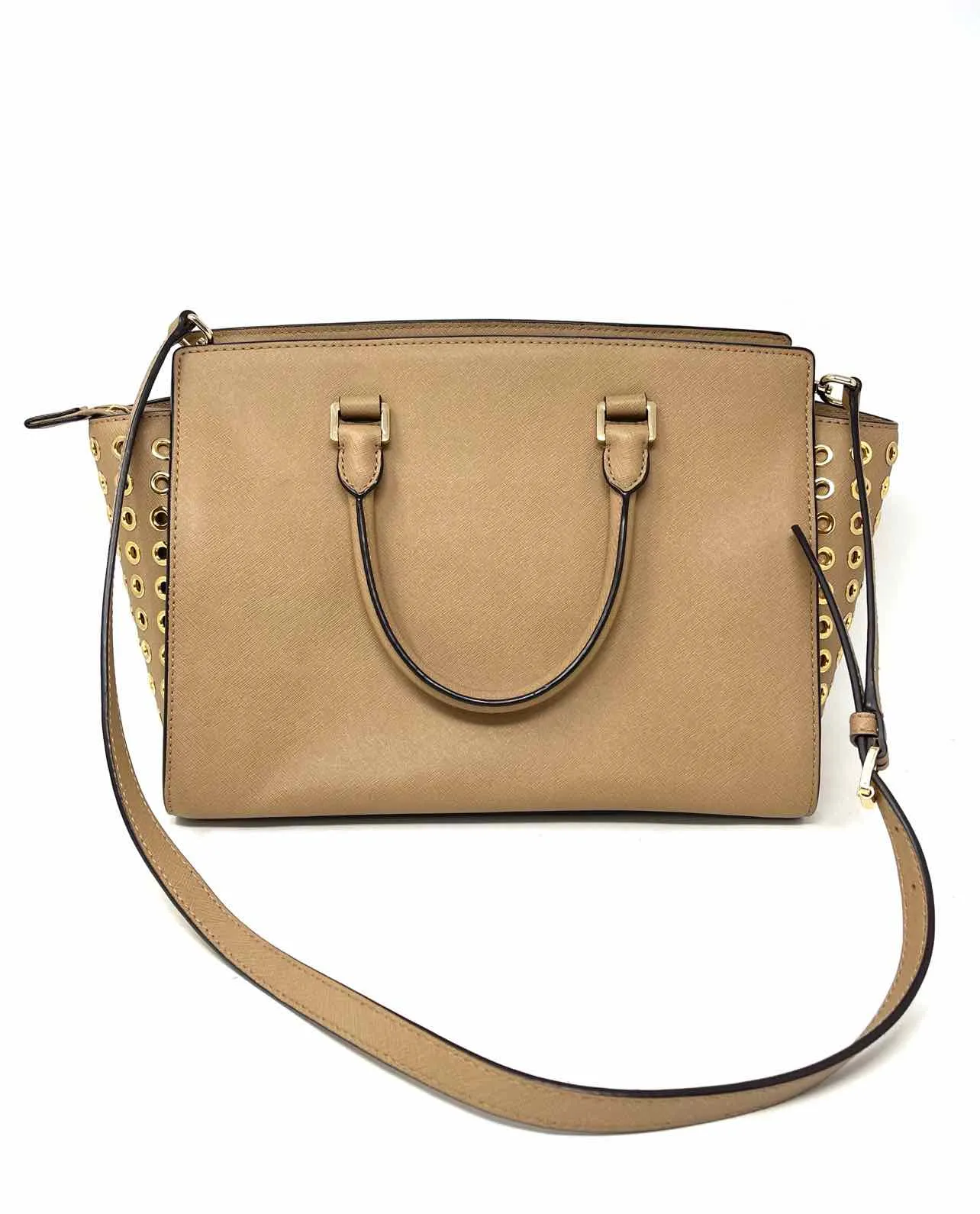 Michael Michael Kors Beige/Gold Grommet Leather W/ BAG! Designer Satchel