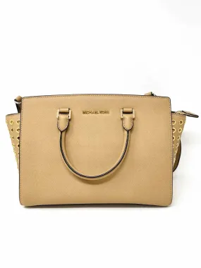 Michael Michael Kors Beige/Gold Grommet Leather W/ BAG! Designer Satchel