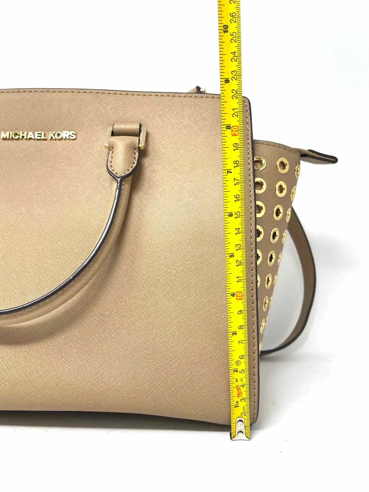 Michael Michael Kors Beige/Gold Grommet Leather W/ BAG! Designer Satchel