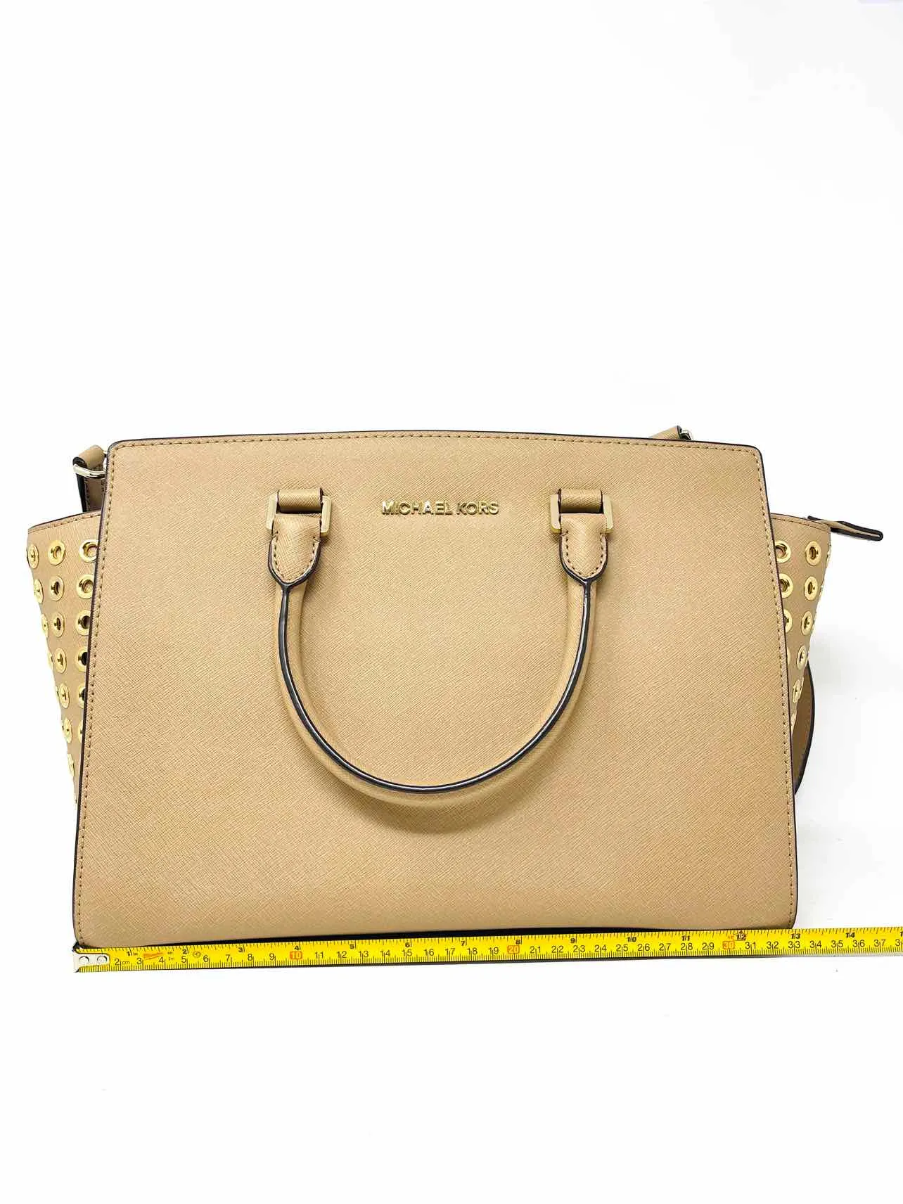 Michael Michael Kors Beige/Gold Grommet Leather W/ BAG! Designer Satchel