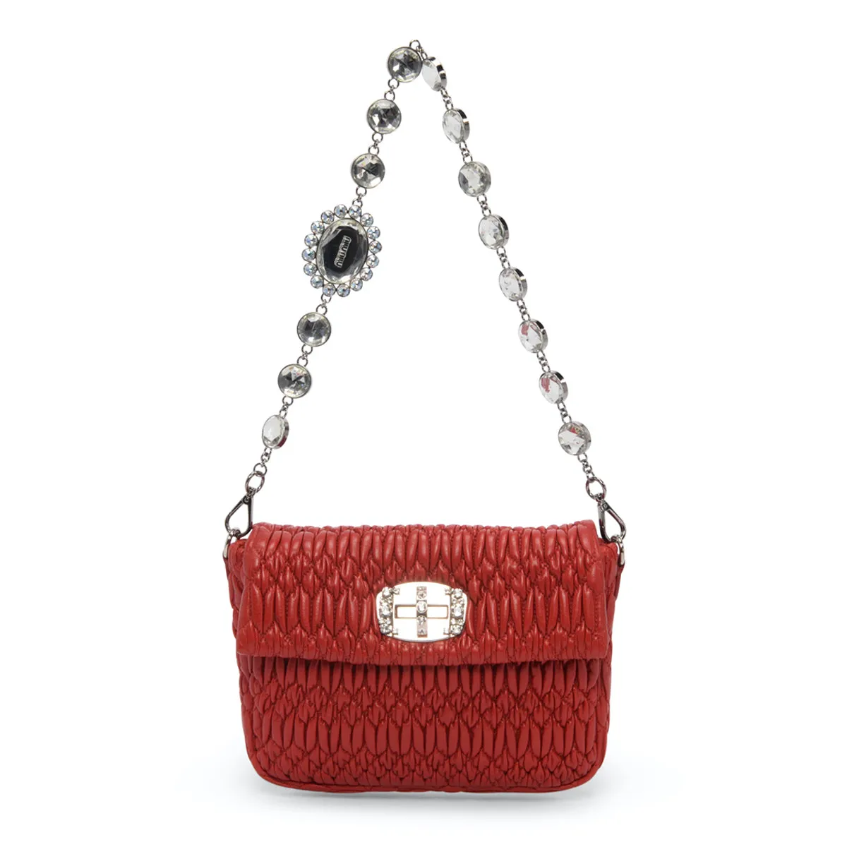 Miu Miu Red Matelasse Crystal Strap Shoulder Bag