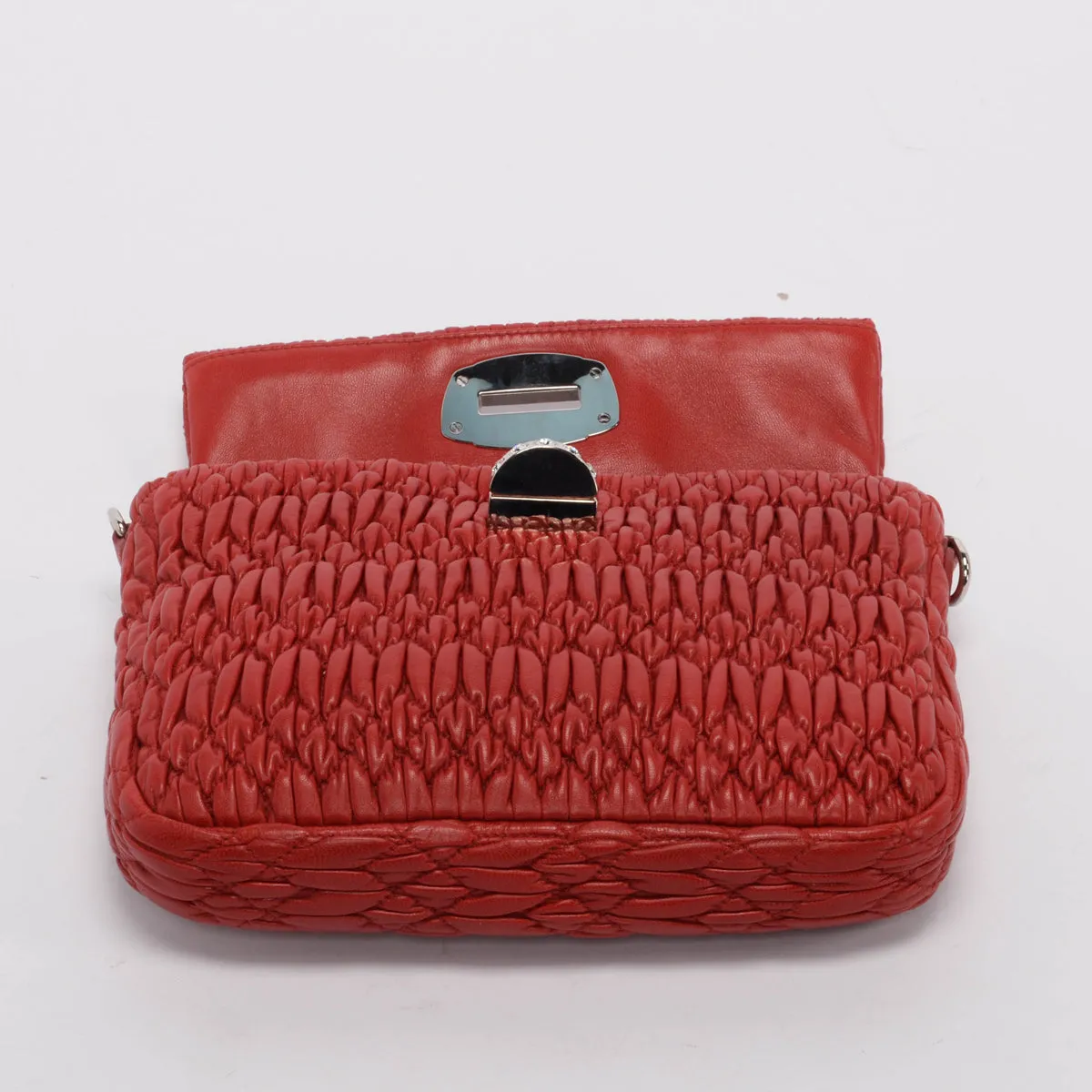 Miu Miu Red Matelasse Crystal Strap Shoulder Bag