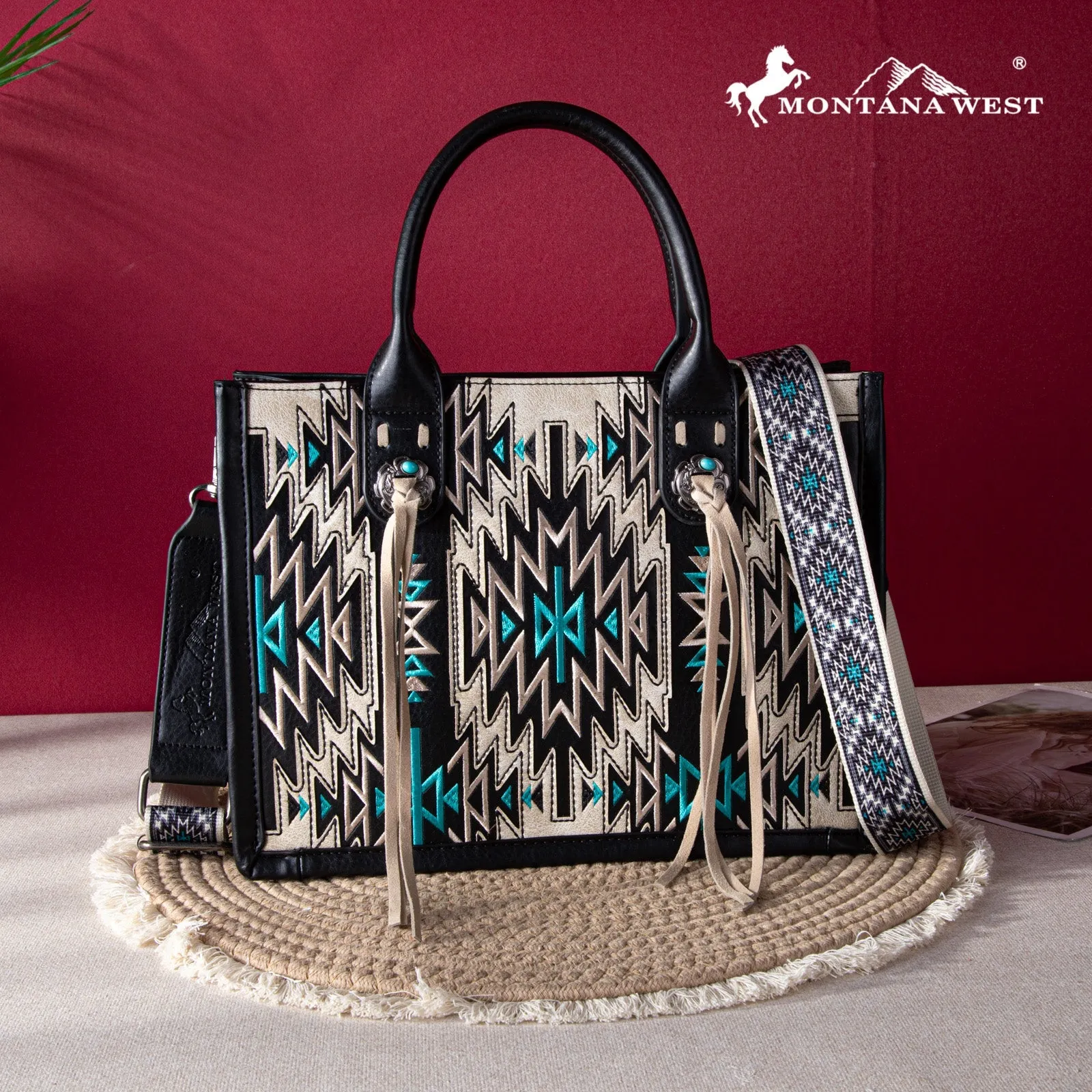 Montana West Southwestern Aztec Crossbody Tote Bag