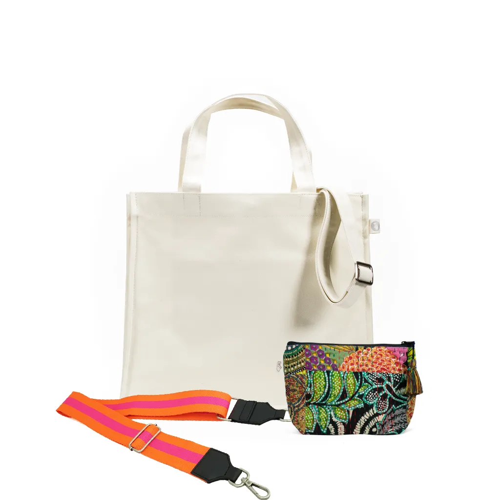 Natural Magazine Bag with Orange/Pink Strap & Dark Multi Boho Makeup Bag (Only $64, plus a FREE Strap   Makeup Bag with code: SUMMER64)