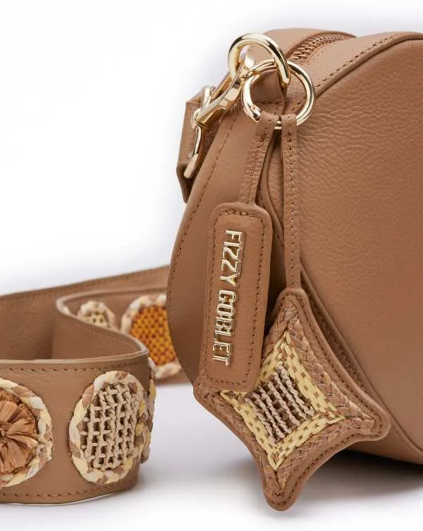 NEO Crossbody Bag Leather : Tan With Raffia Belt