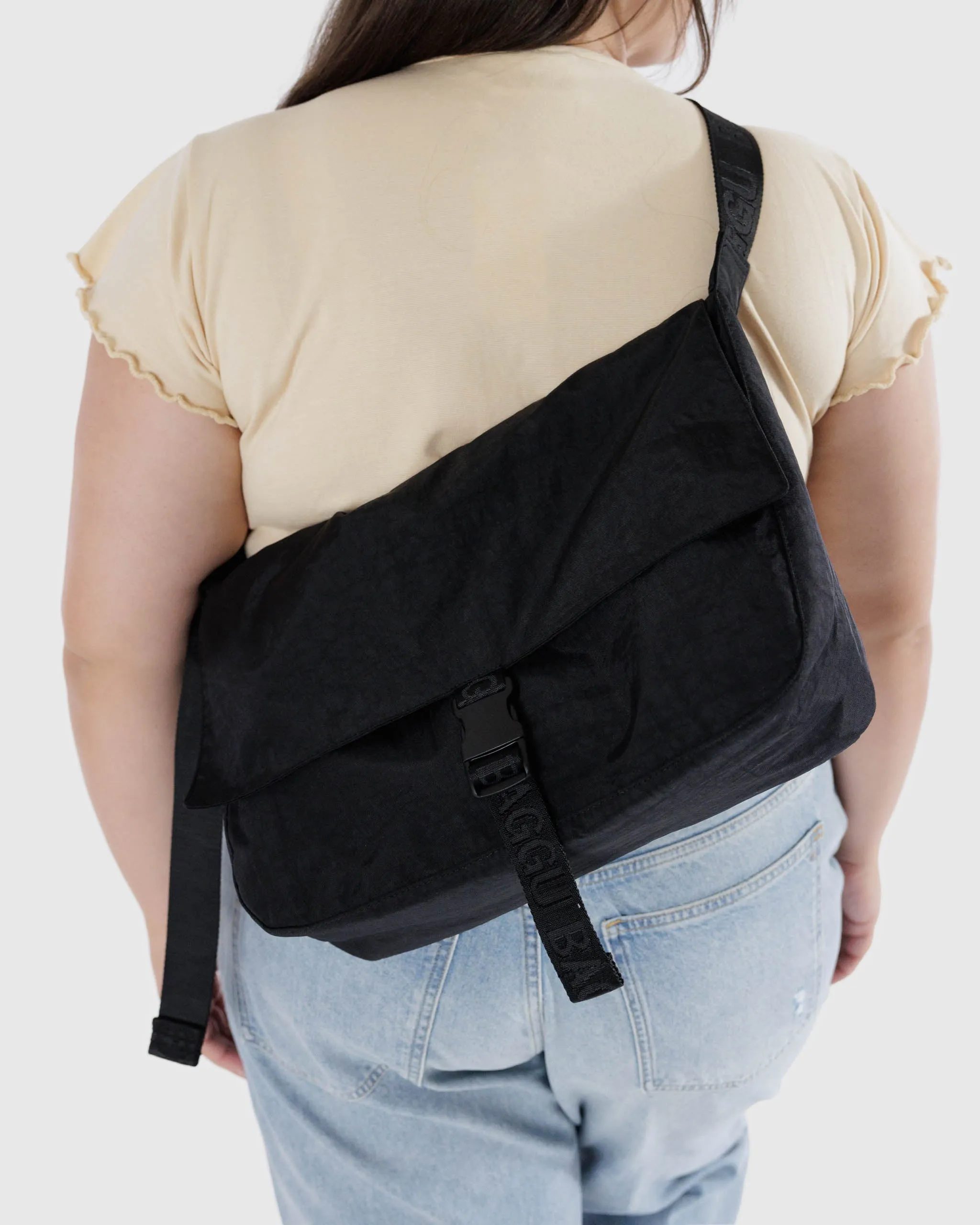 Nylon Messenger Bag in Black