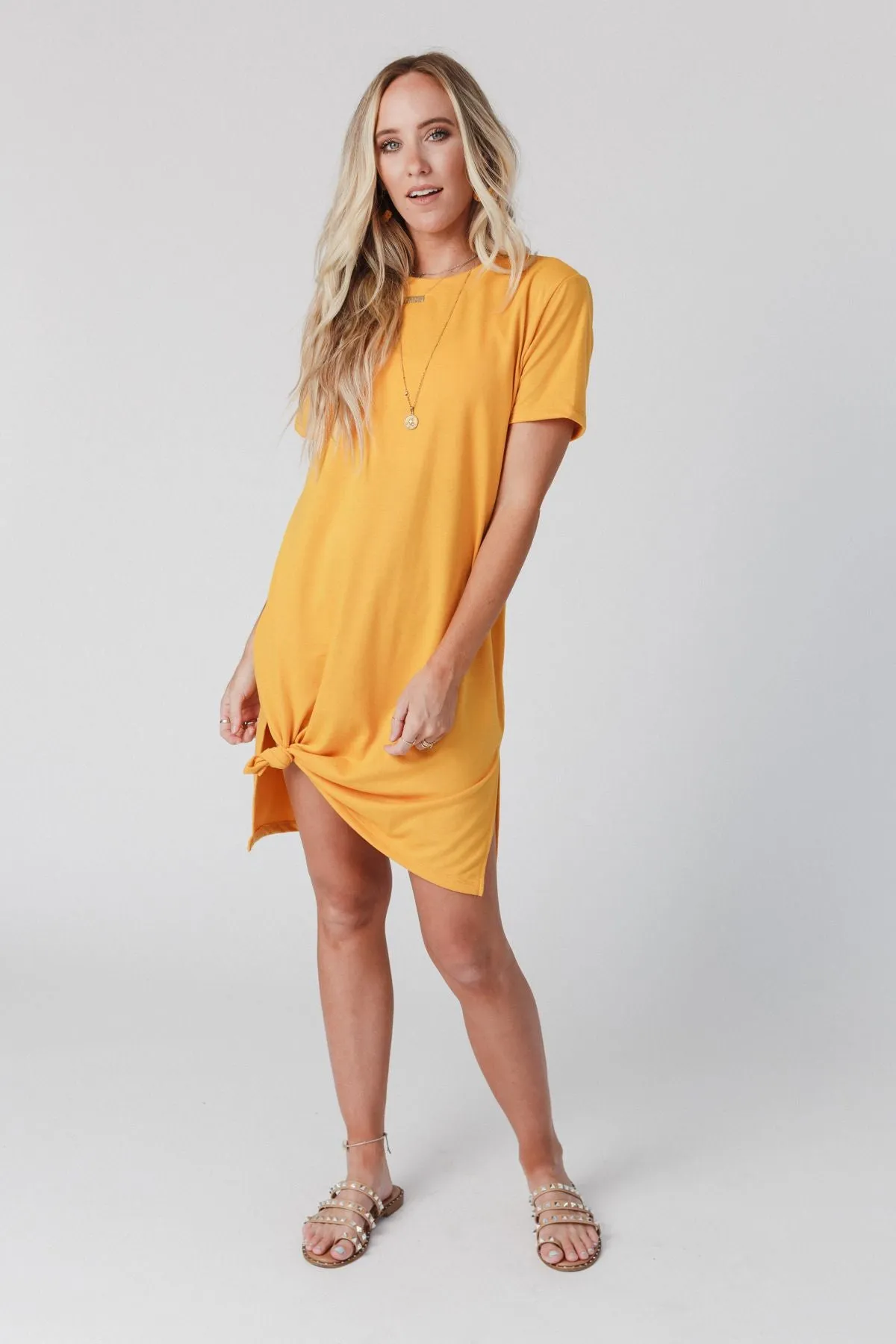 On The Daily Oversized Slit Tee Dress - Mustard