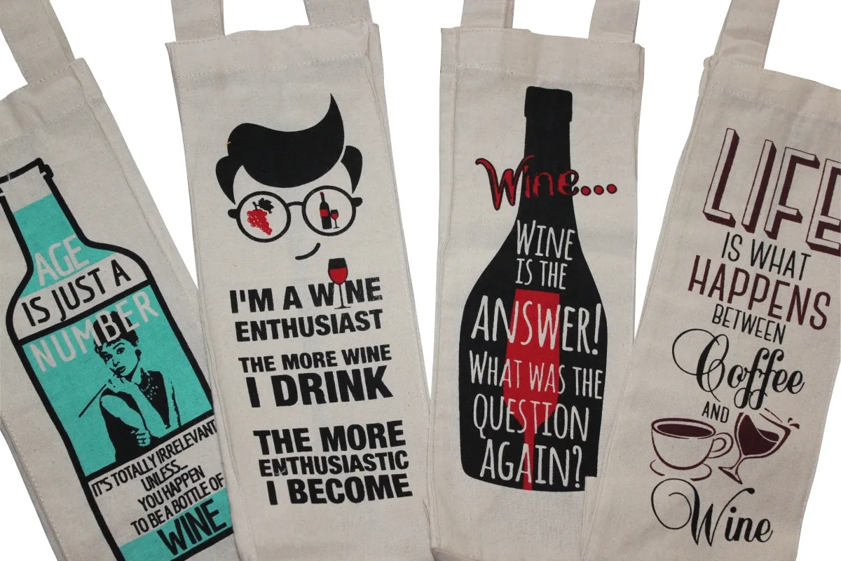 Printed Calico Wine Bag