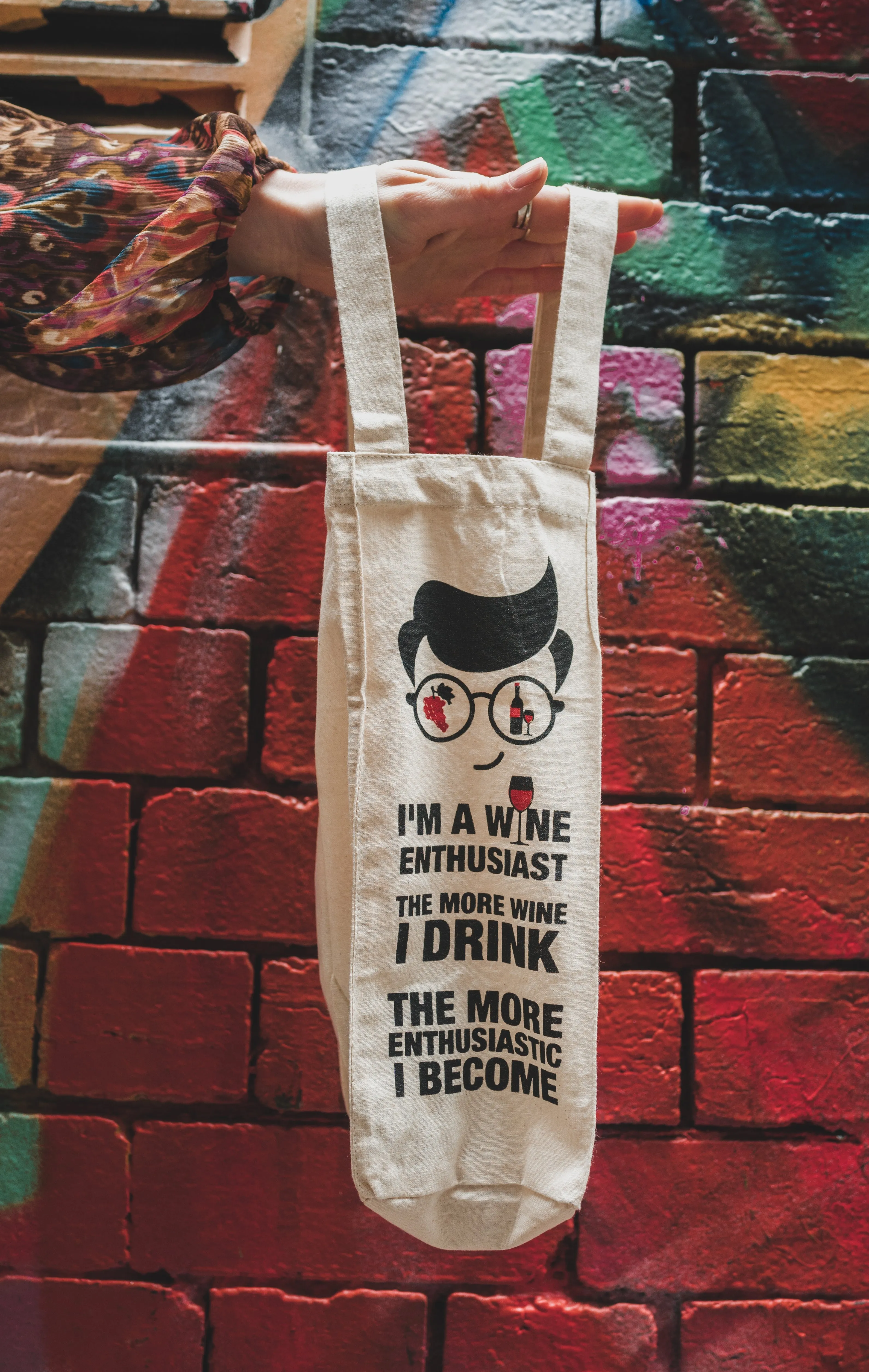 Printed Calico Wine Bag