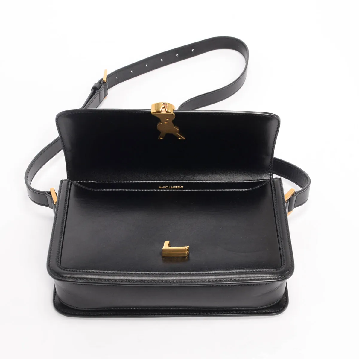 Saint Laurent Black Box Calf Medium Solferino Satchel Bag