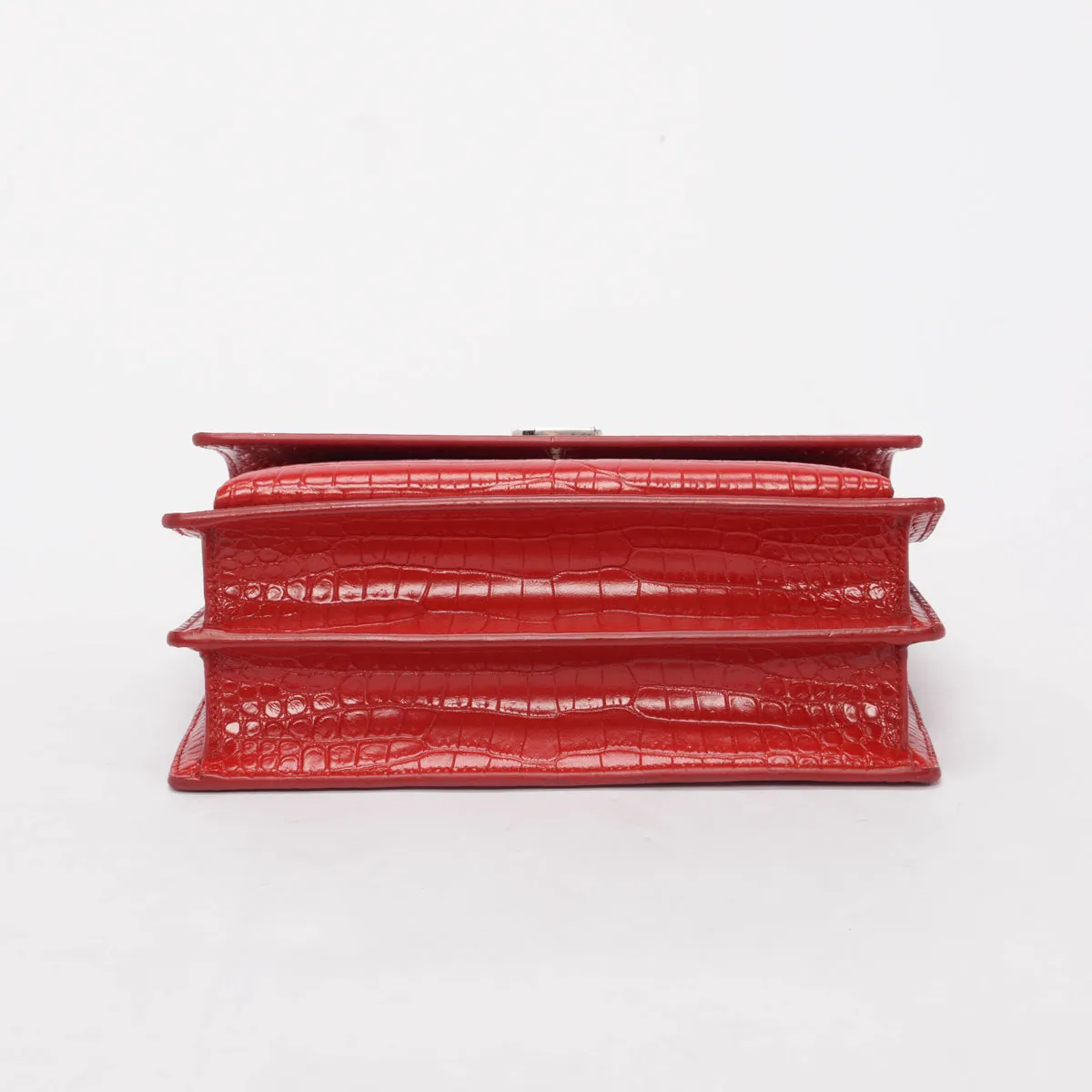 Saint Laurent Red Croc Embossed Medium Sunset Shoulder Bag