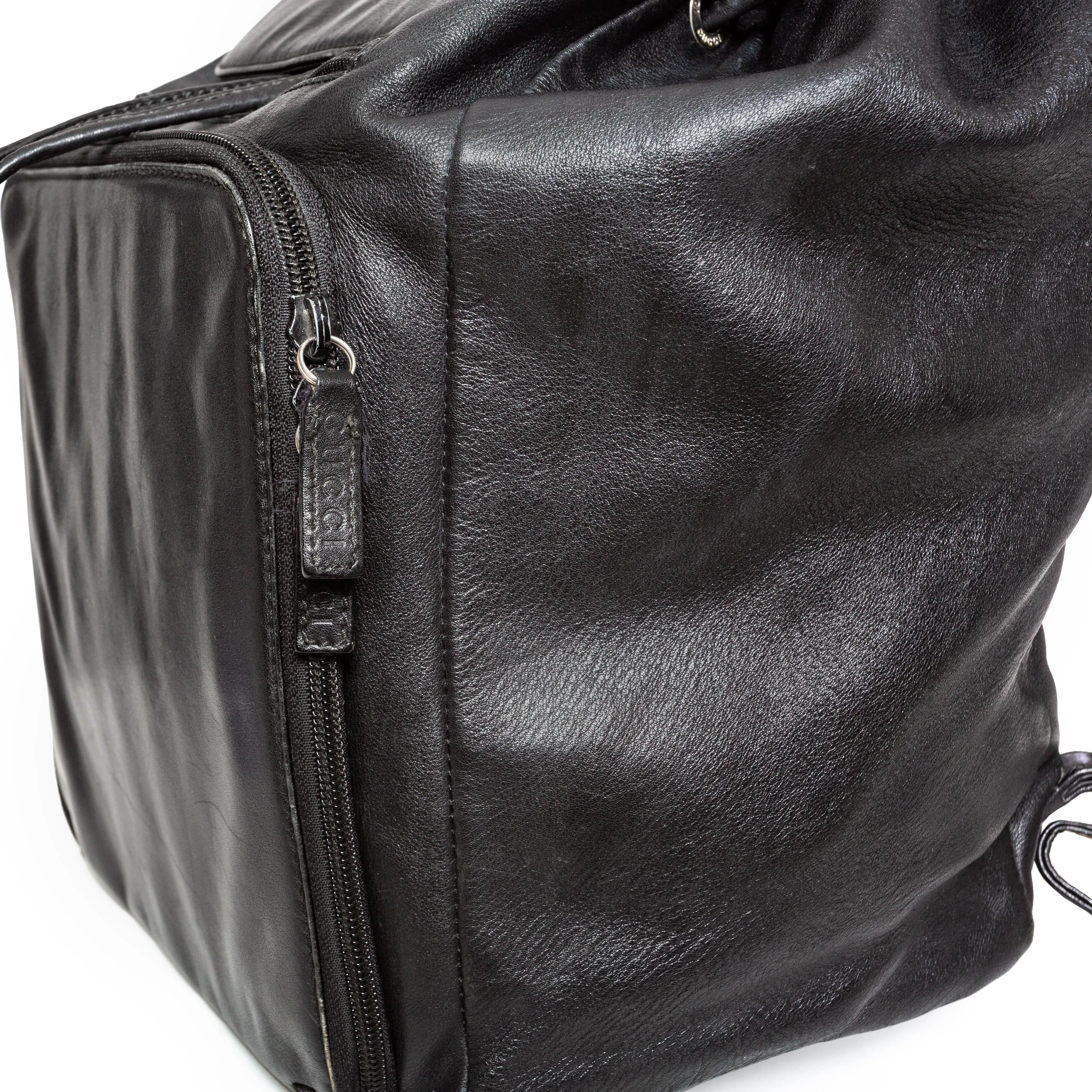 Vintage Black Leather Drawstring Backpack