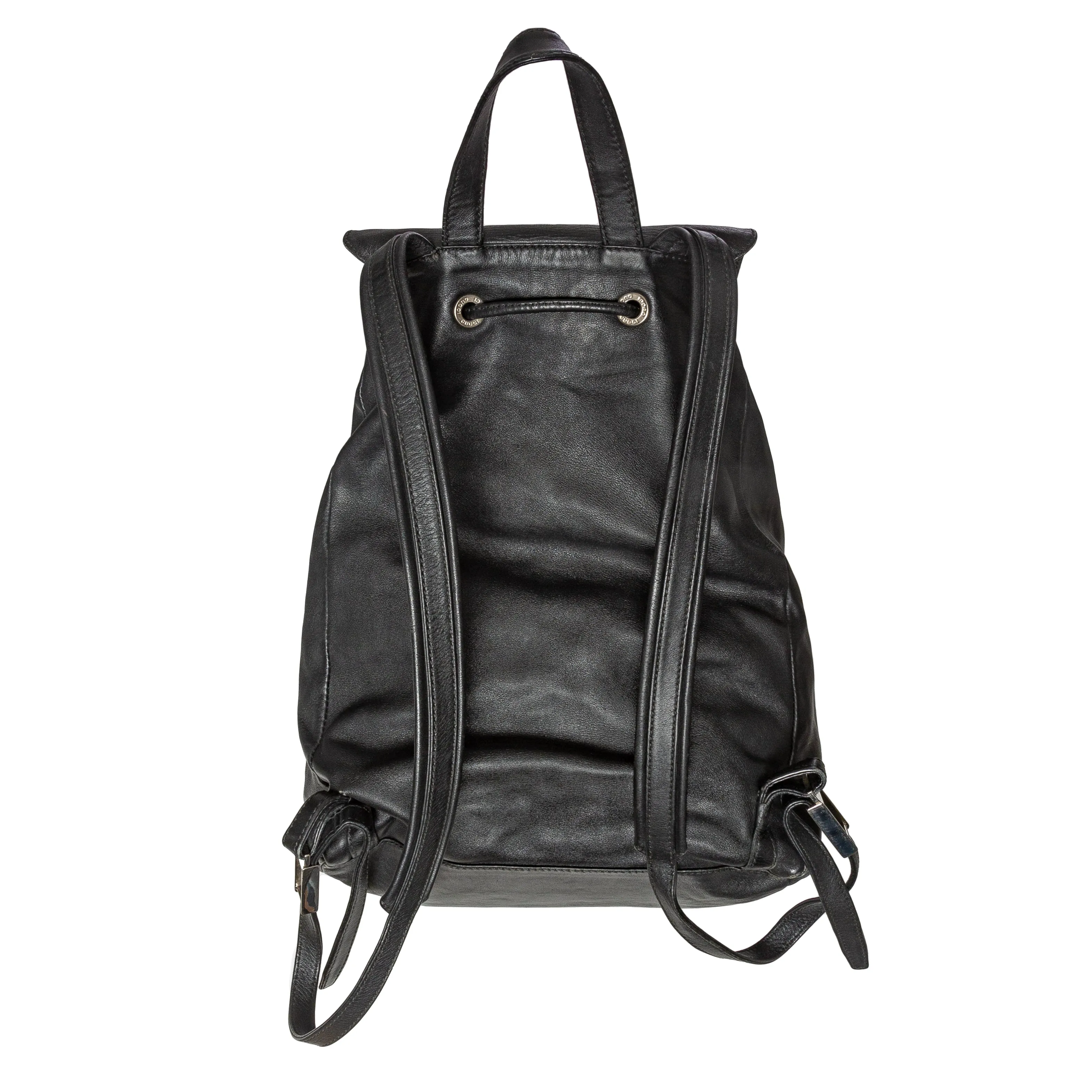 Vintage Black Leather Drawstring Backpack