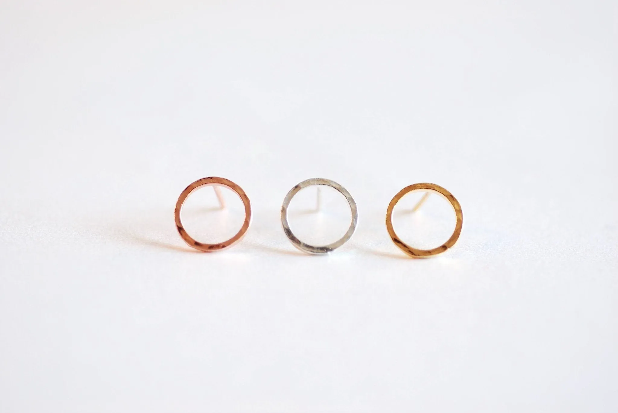 Wholesale Circle Stud Earrings- 925 Sterling Silver, Gold, Rose Gold, Hammered circle stud earrings, 10mm Circle post earrings, minimalist earrings