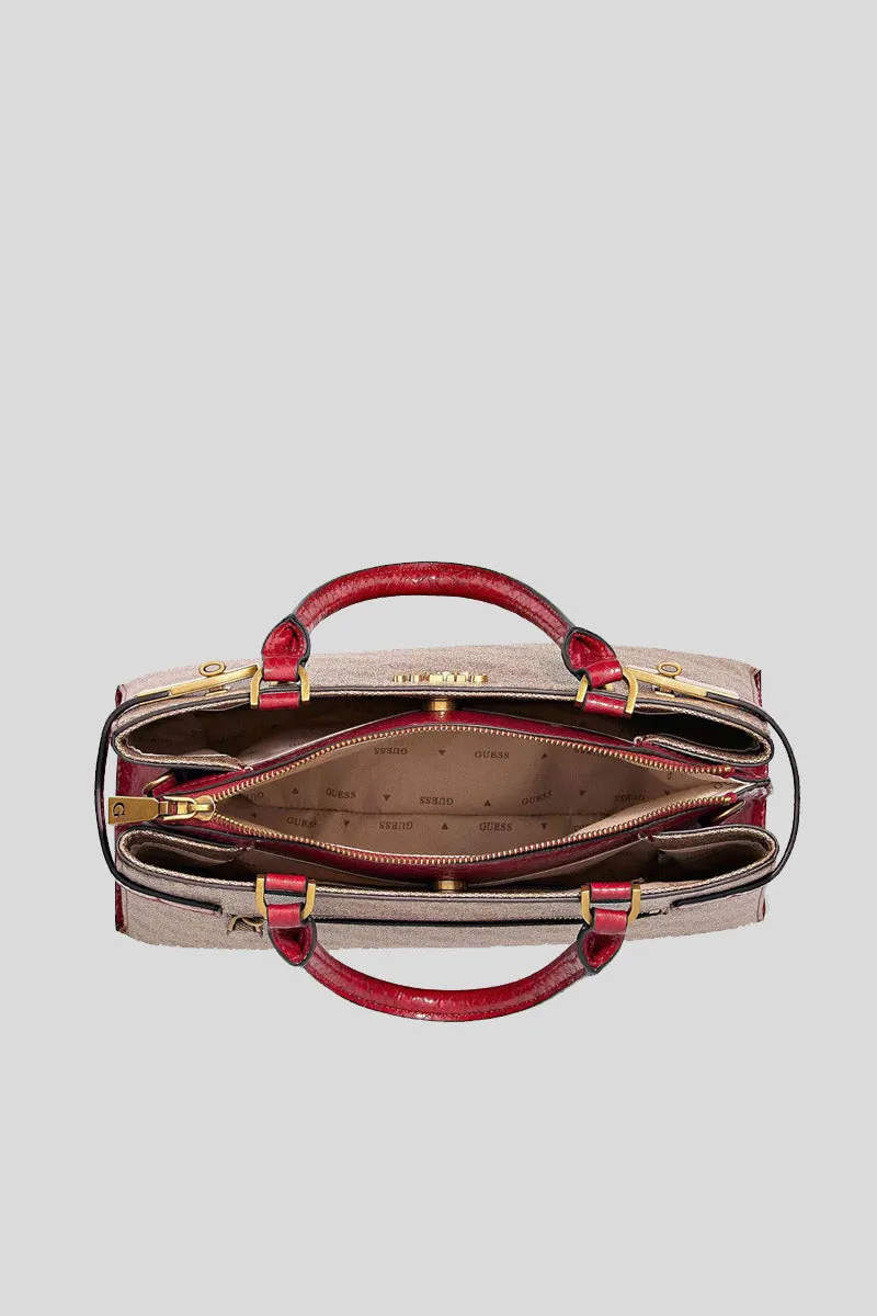 Zadie Logo Girlfriend Satchel - Latte Logo Red